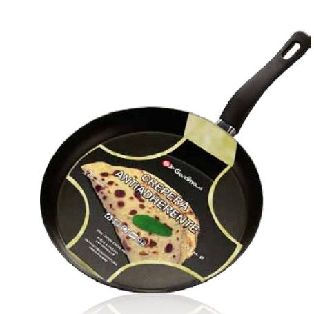 Double coated non-stick carbon steel crepe pan 28cm with handle.